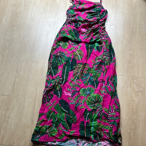 FARM Rio Leaves Asymmetric Midi Dress, SIZE LARGE 0762 - Picture 3 of 8